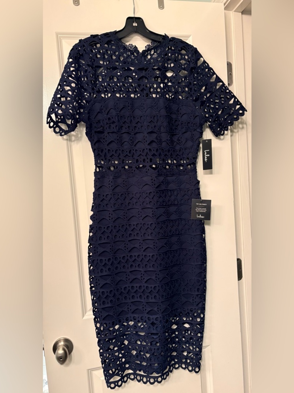 Lulu's Navy Crochet Midi Dress